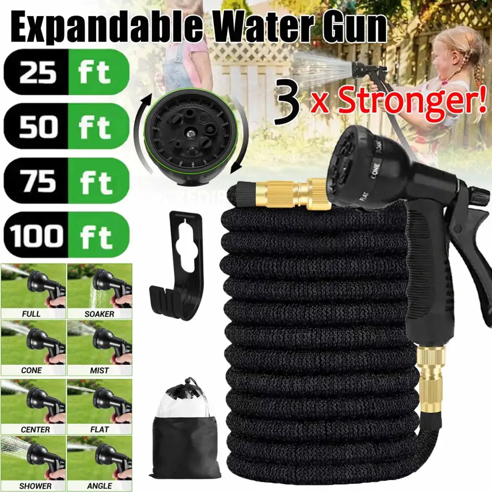 25، 50، 75، 100FT خرطوم مياه للحديقة قابل للتوسيع موصل معدني مزدوج ارتفاع ضغط أنابيب المياه السحرية لحديقة مزرعة غسيل السيارات