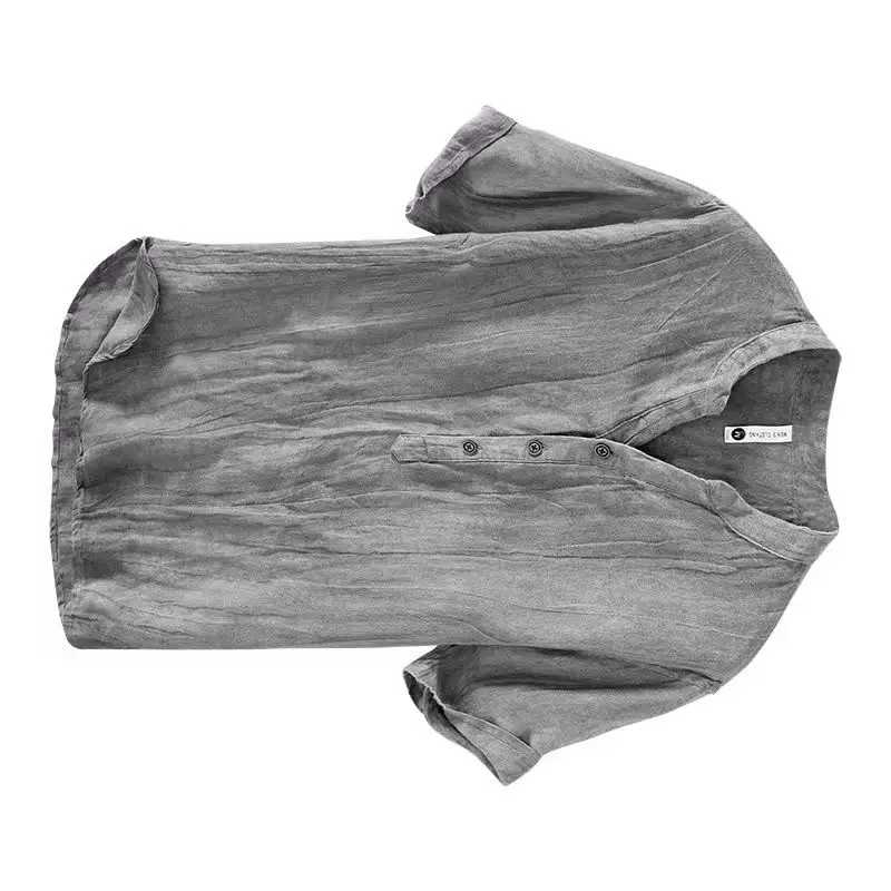 

Italy Designer Short-sleeved Linen Casual Shirts Men Brand Retro Fashion Stand Collar Shirt For Men Chemise Camisas De Hombre