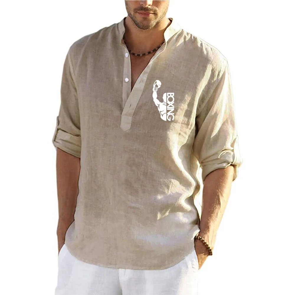 Boxing Winner GYM Men's linen long-sleeved shirts are suitable for the summer season, being lightweight and breathable T shirt