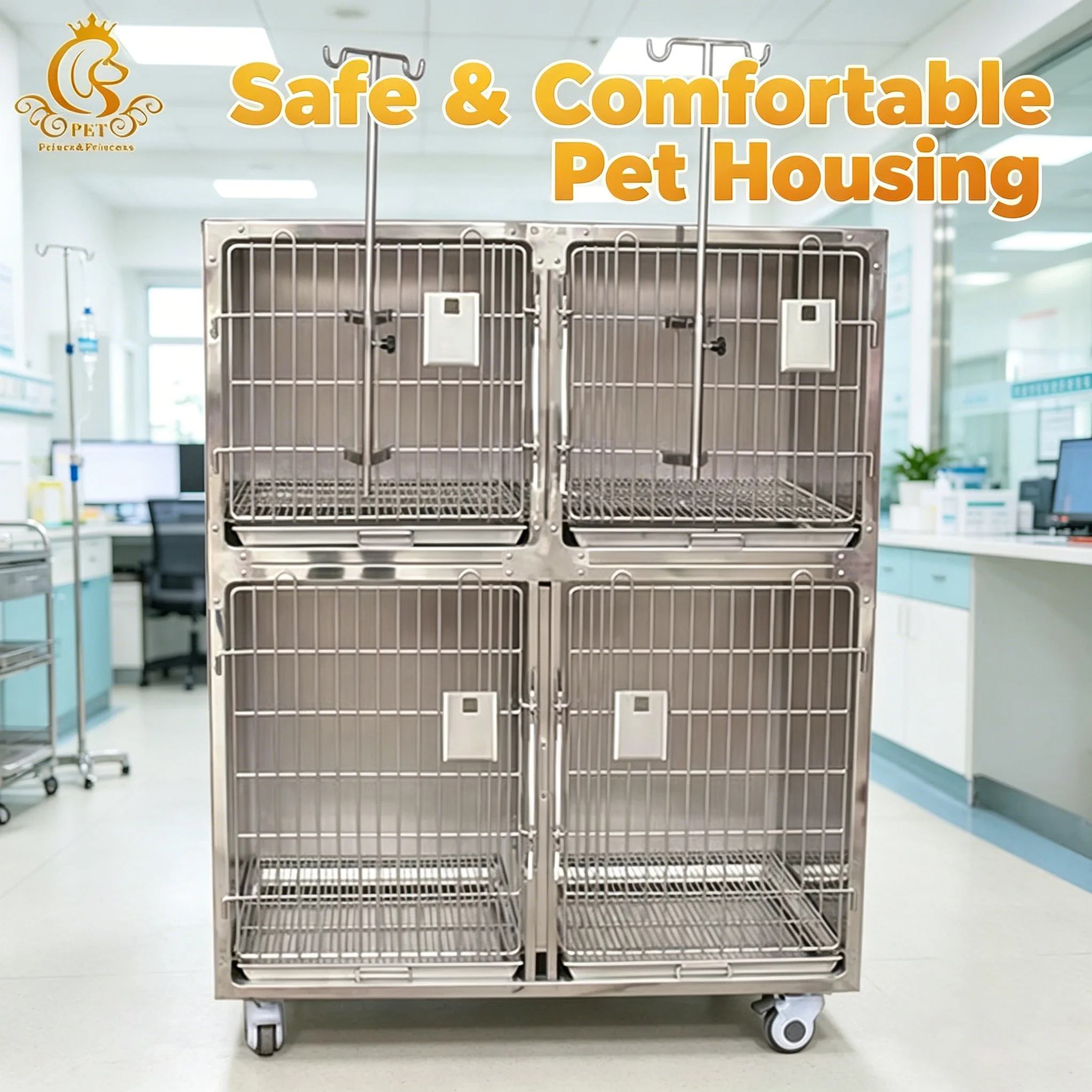 Veterinary Cage Veterinary Clinic Hospital Equipment Animal Rabbit Cat Injection Cage With Dirty Tray