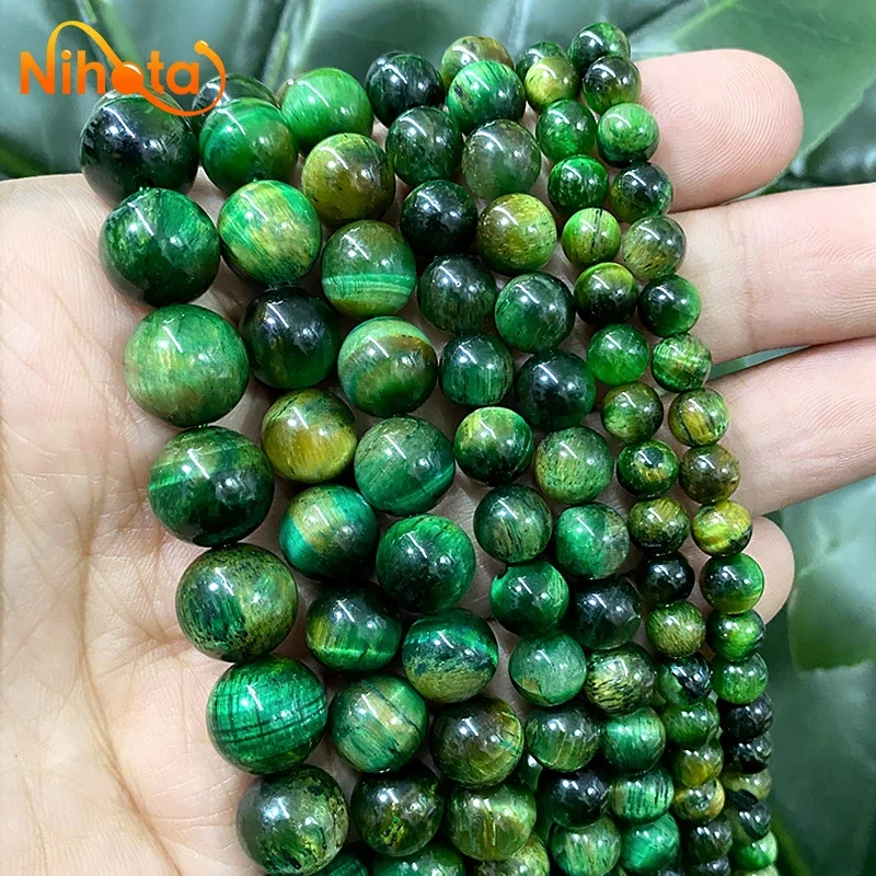 Natural Stone Green Multicolor Tiger Eye Agates Round Beads DIY for Jewelry Making Necklaces Bracelets Accessories 15'' 6/8/10mm