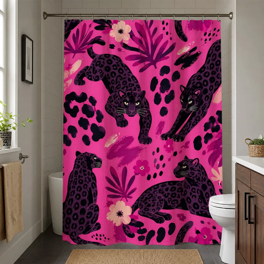 Vibrant Leopard Print Animal Jungle Shower Curtain Bathroom Decor Tropical Wild Cat Pattern