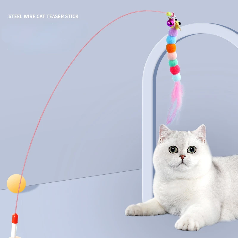 Interactive Cat Toy Funny Simulation Feather Fish with Bell Stick Toys for Kitten Playing Teaser Wand Toy игрушки для кошек