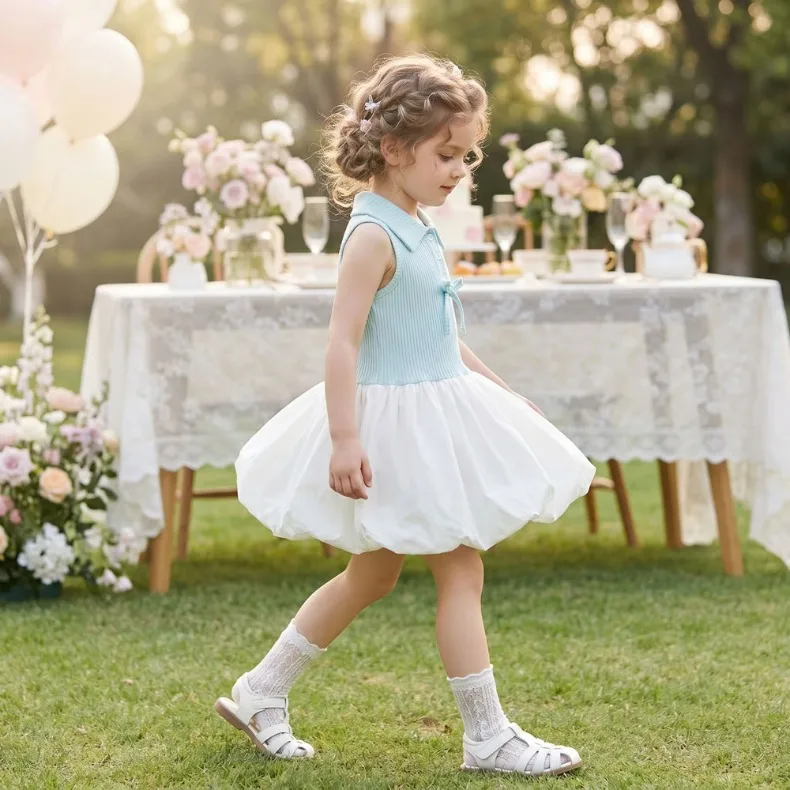 (0-6 Jahre) Sommerkleid für Babymädchen, elegantes himmelblaues ärmelloses Prinzessinnenkleid, Mädchen-Geburtstagskleid mit Schleife, Strand-Sommerkleid, neu – Detail 7
