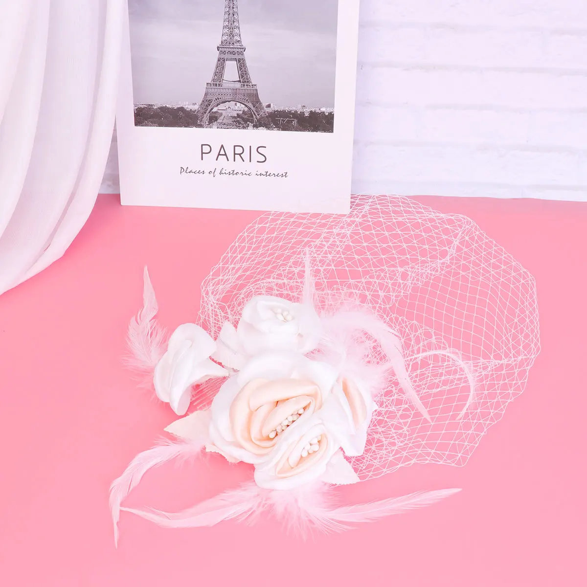 

Elegant White Flower Cloth Short Veil Bridal Wedding Headpiece for Festivals Party Cocktail Photography Fashion Show Holiday