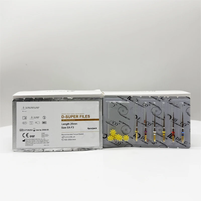 High Quality NiTi Alloy 6pcs/pack Dental D-SUPER FILES Golden Heat Activation 25mm SX-F3# Dental Burs