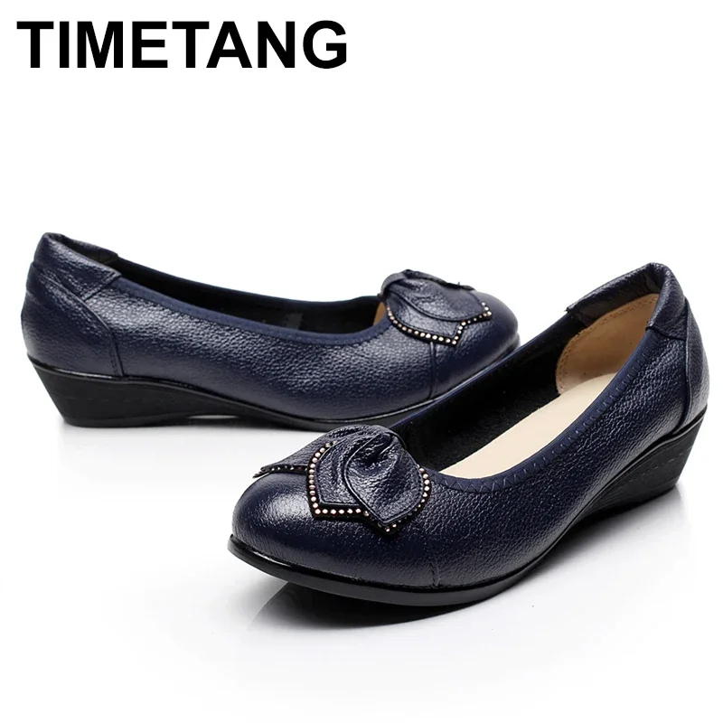 TIMETANG  New Wedges Genuine Leather Shoes Women Spring Height Increasing High Heels Shoes Woman Vintage Zapatos Women Pumps