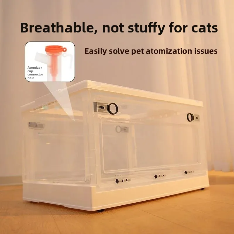 Portable Pet Oxygen Box Transparent Dog Fog Machine Breathable Cage Pet Oxygen Generator Dog Cage Plastic Three-layer Structure