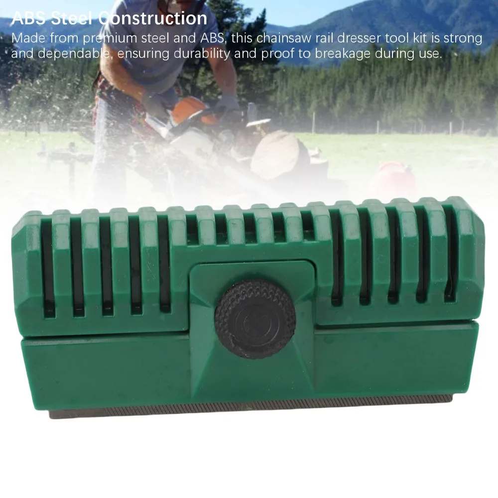 ABS Steel Guide Bar Rail Dresser Green Burr Removal Design Chainsaw Rail Dresser Kit Universal Fit 90 Degree Alignment