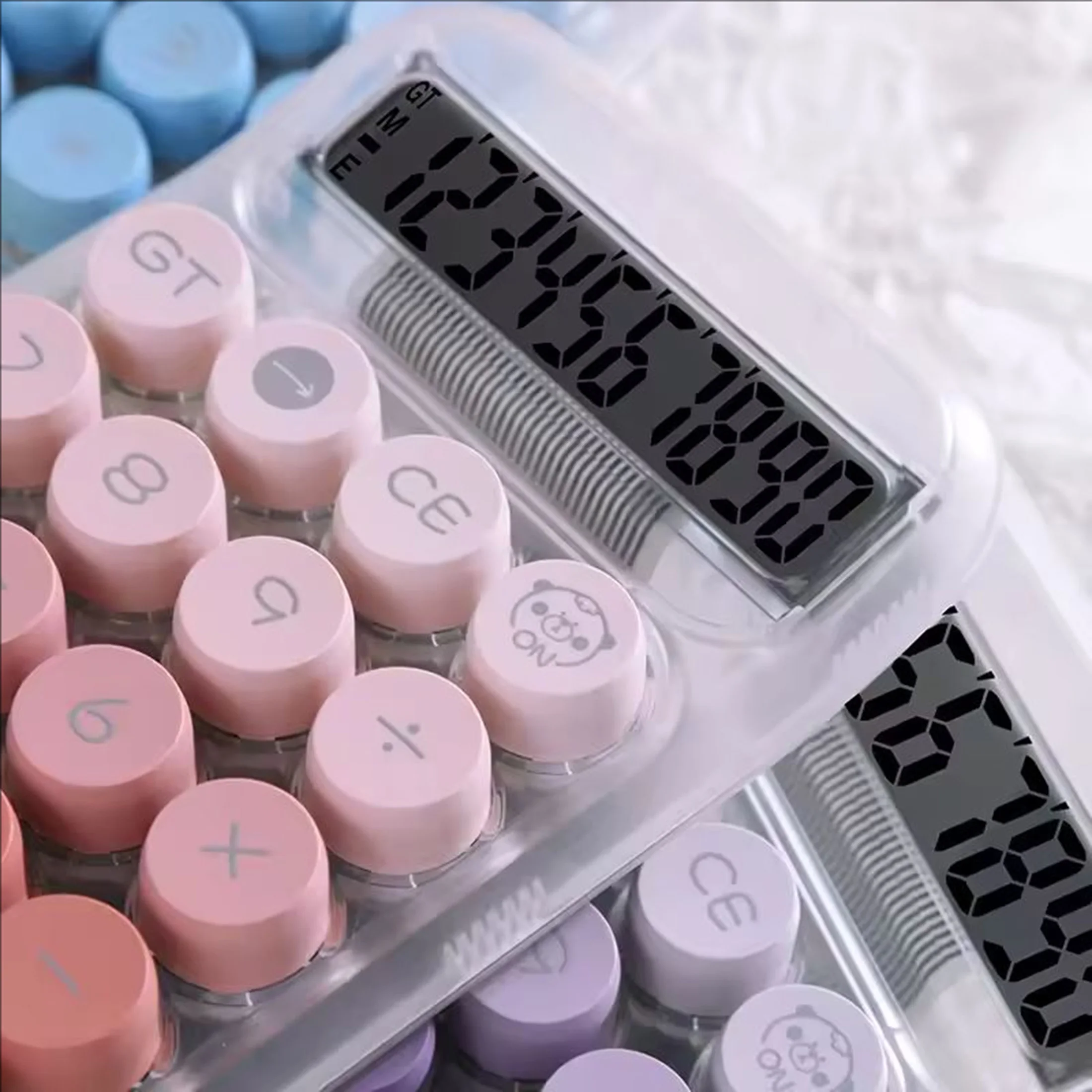 1pcTransparent Button Calculator with Large Display, Anti-Slip Base, Dot Mechanical Keys - Stylish Design for Office, Students