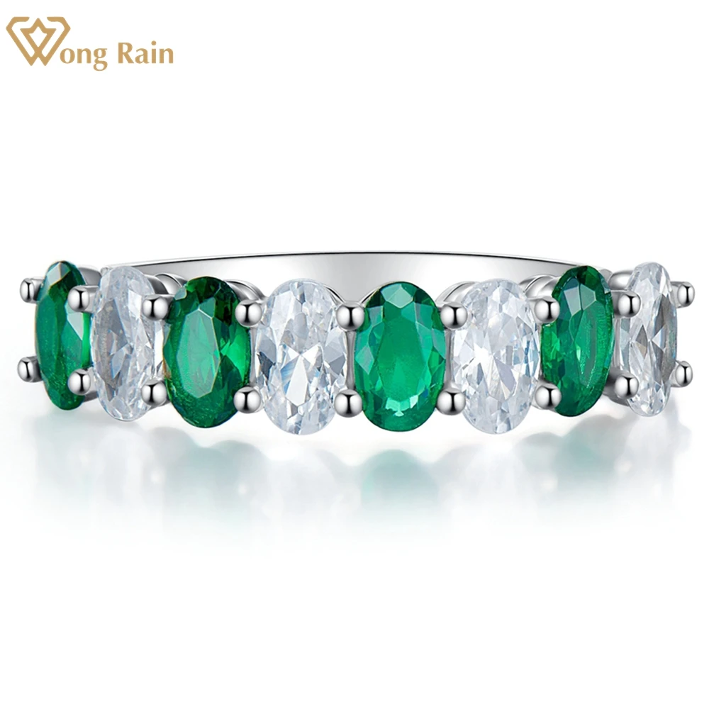 

Wong Rain Vintage 925 Sterling Silver Oval Cut Created Moissanite Emerald Gemstone Wedding Band Rings Fine Jewelry Wholesale