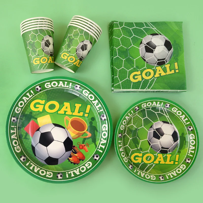 10/20Pcs Football Theme Party Disposable Tableware Soccer Goal Plate Cup Napkin for Kids Boys Birthday Party Decoration Supplies