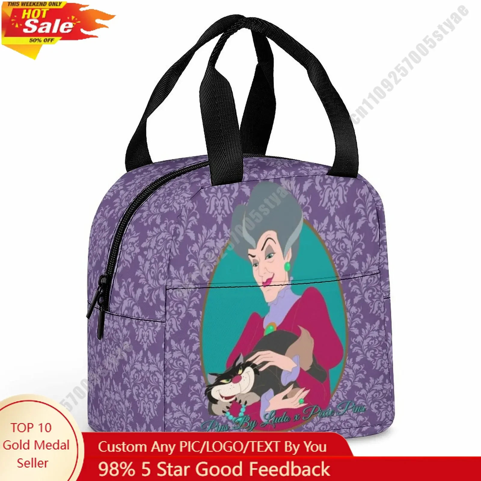 

Lady Tremaine Lunch Bag Disney Animal Patterns Bento Bag DIY Custom Text Photo Logo Portable Aluminum Foil Food Bag