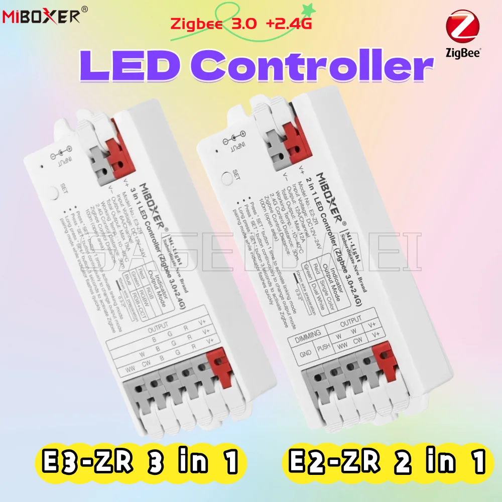 

Premium Miboxer E2-ZR 2in1 E3-ZR 3in1 LED Controller Zigbee 3.0&2.4G Dims All Single/Dual White RGB(W/+CCT) Strip Lights Dimmer