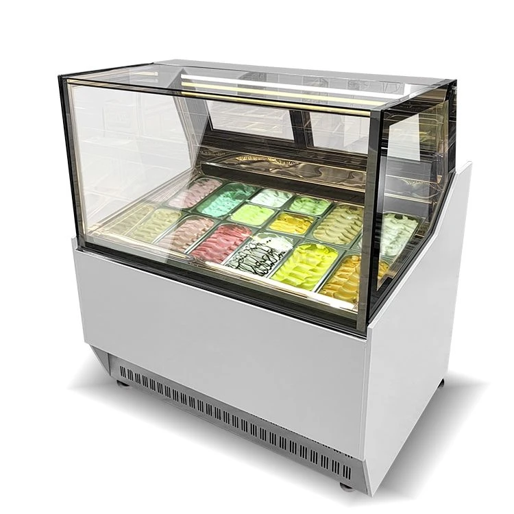 18 Pans Commercial Gelato Display Freezer Stainless Steel LED Energy Saving Ice Cream Showcase For Buffet Cafe Dessert Shop