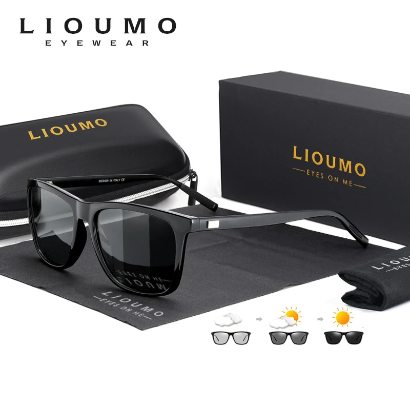 LIOUMO Square Frame Men's Polarized Sunglasses Women Photochromic Glasses UV400 Anti-Glare Driving Goggles Gift zonnebril heren