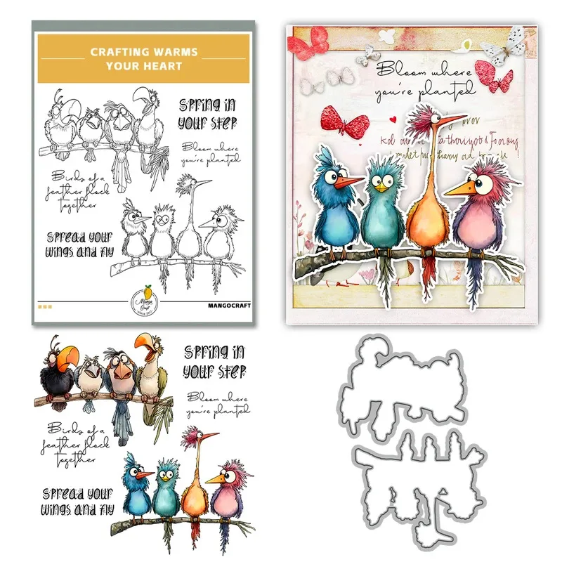 Cute Funny Birds Cutting Dies Clear Stamp DIY Scrapbooking Metal Dies Silicone Stamp For Card Albums
