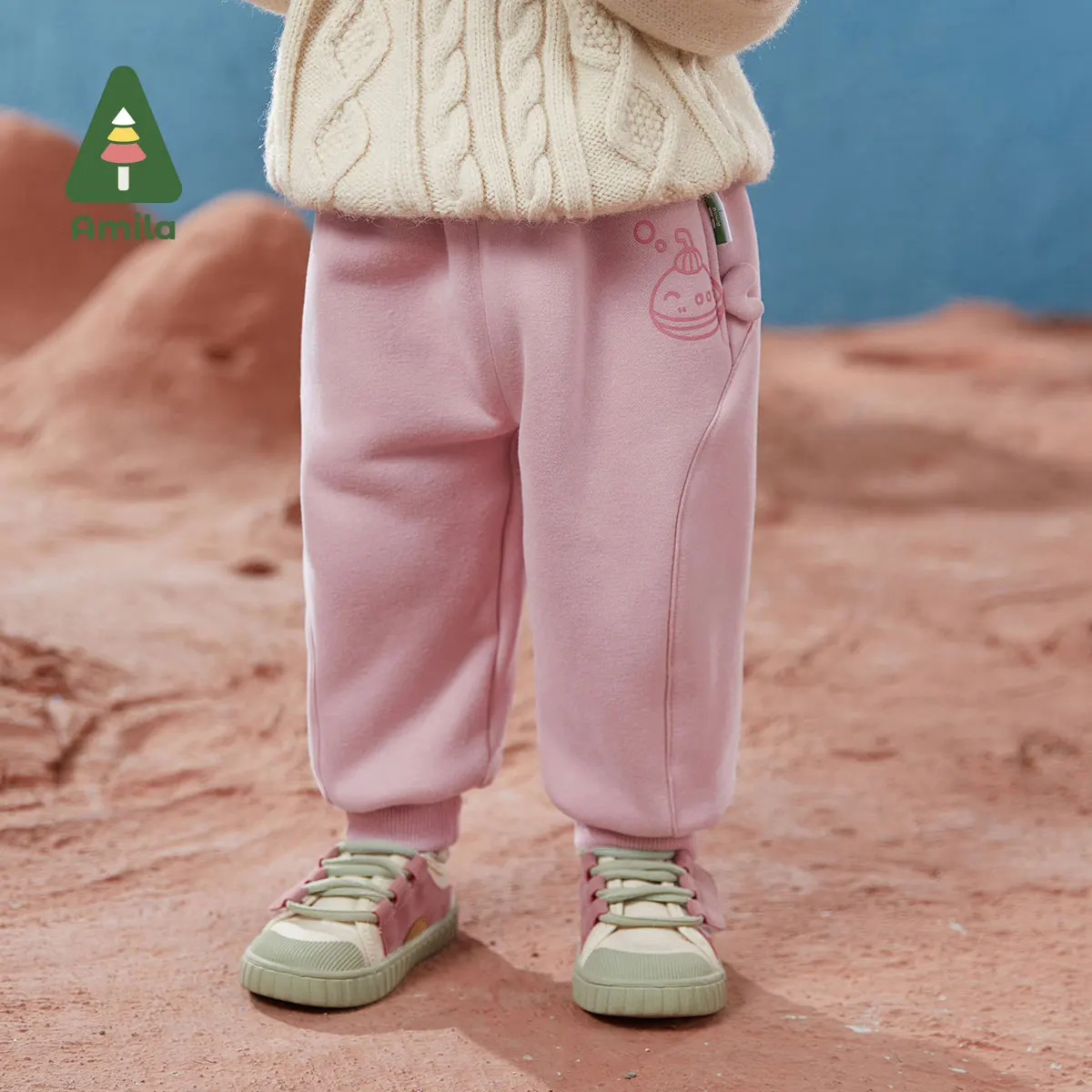 Amila Baby Pants 2024 Winter Girls Children Cute Pattern Sports Casual Pant Babies Boys Elastic Waist Trouser Multi-color Option