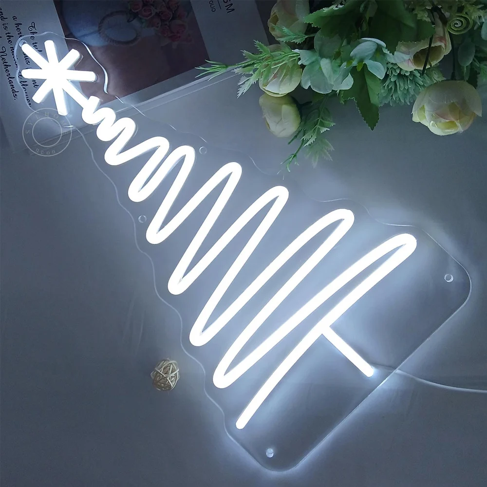 Salju pohon Natal Led lampu Neon tanda Selamat Pesta Natal kamar tidur jendela dekorasi dinding tanda ulang tahun hadiah Natal Tahun Baru