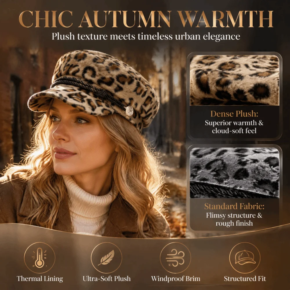 Braided Rope Decor Newsboy Beret Hat Vintage Style All-match Flat Top Hat Thickened Decorative Button Leopard Print Cap Party