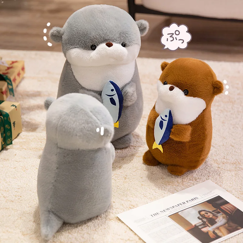 Jouets en peluche de poisson de câlin de loutre, 1 pièce, poupées de dessin animé d'animaux sauvages, oreiller doux paresseux, cadeau de noël et d'anniversaire pour enfants