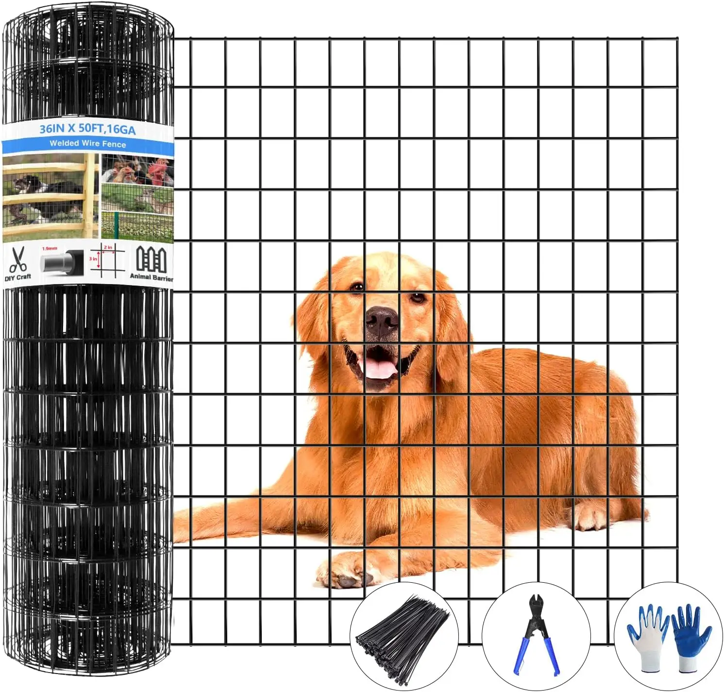 

50ft x 36in PVC Coated Welded Wire Fence for Dogs, Chickens & Gardens, Anti-Rust Black Mesh