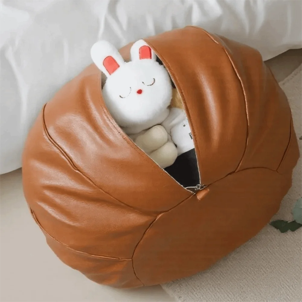 Accent Stool Round Pumpkin Pouf Cover Leather Large Capacity Footstool Cover Decorative Storage Bag Lounge