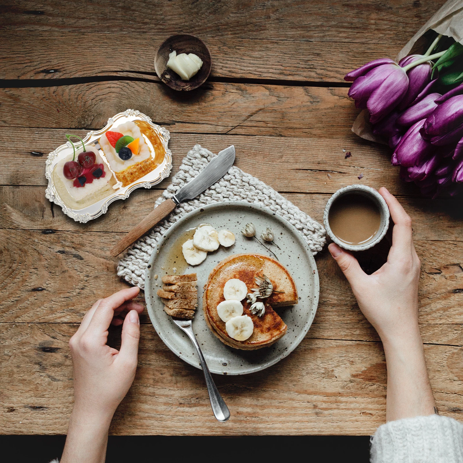 

Cupcake Serving Tray Dessert Plate Appetizer European Style Food Tray for Cake Fruit Snacks Decorative Napkin Holder Dried Fruit