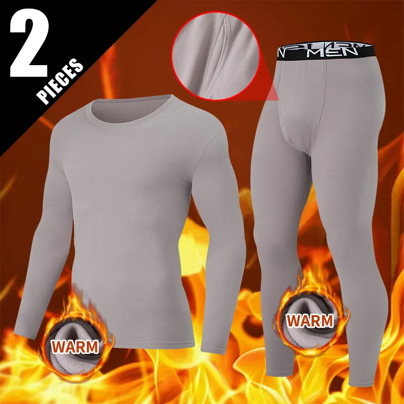 

2-piece Autumn And Winter Men's Solid Color Fashion Warm Underwear Set Thickened Leisure Sports Cycling Base Round Neck Set