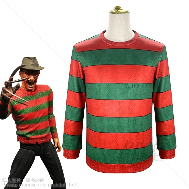 Halloween Cosplay Freddy Krueger Costume Cosplay maglione rosso strisce verdi per gli uomini abiti di Halloween Takerlama natale Anime