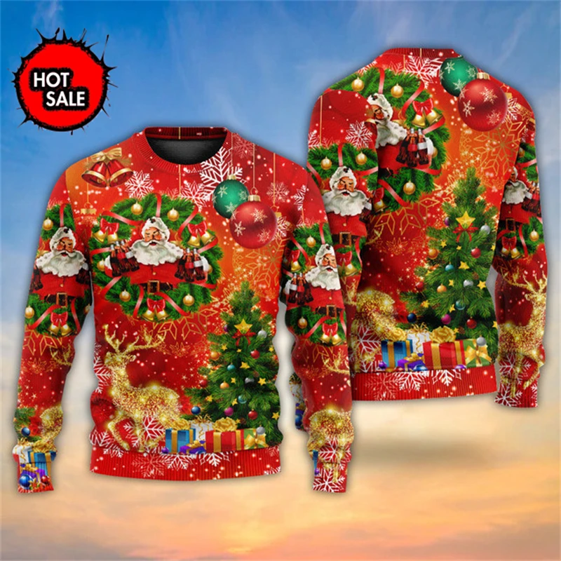 Cute Santa Claus 3D Printed Ugly Christmas Sweater For Men Women Clothes Funny Kids Design Graphic Sweatshirts Casual Sweater