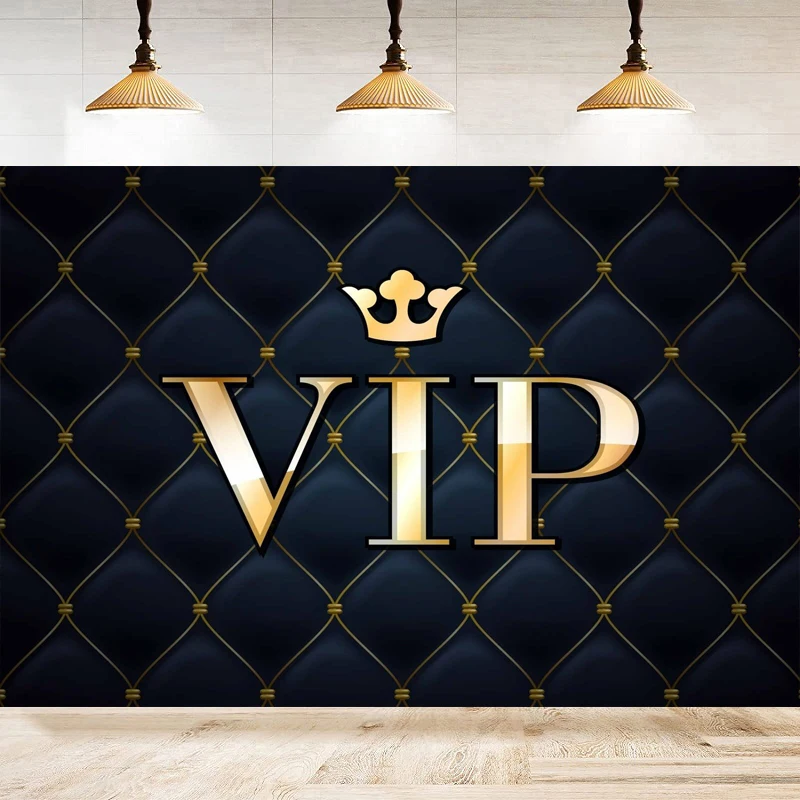 

VIP Royal Golden Crown Dark Brown Photography Backdrop Graduation Baby Shower Birthday Party Background Banner