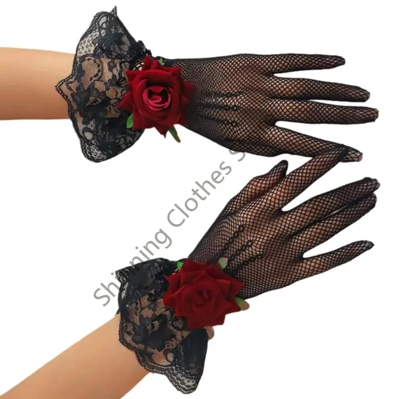 M68A Women Elegant Lace Short Gloves Wedding Bridesmaids Prom Evening Operas Gloves