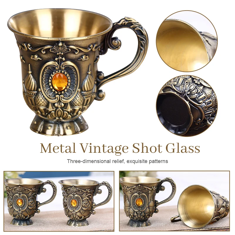 Nordic Metal Wine Glass Retro Liquor Cup Personality Cocktail Whiskey Wine Bar Spirits Cup Antique Bronze Carved Small Goblet