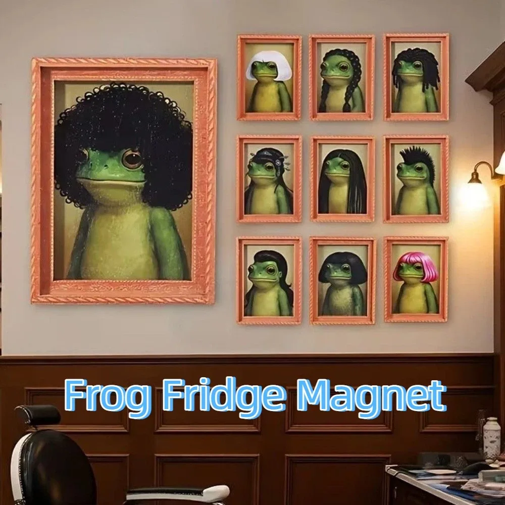Cute Retro Frog Fridge Magnet Wooden Decorative Refrigerator Magnet Funny Artistic Style Photo Frame Fridge Magnet Kitchen Use
