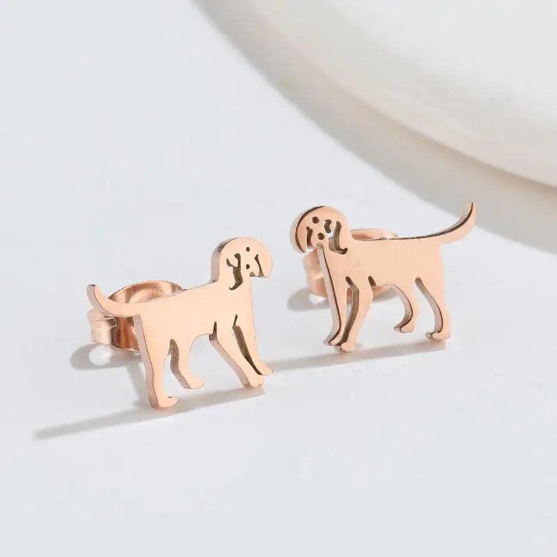 Jisensp 1 Pair Puppy Earings Stainless Steel Hunting Dog Stud Earring for Women Creative Animal Ear Studs Jewelry Oorbellen