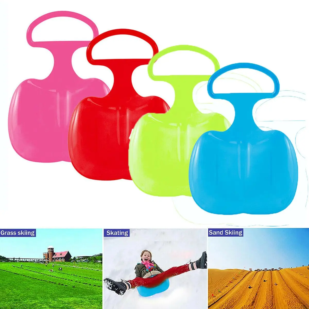 Outdoor Sports Plastic Grass Toboggan with Large Handle Snow Sled Sand Slider Luge Kids Snow Sledge SKI Board