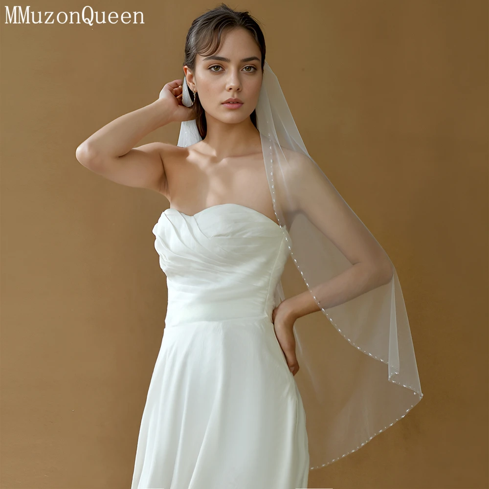 MMQ-Peigne à cheveux cousu à la main pour patients, bord en cristal perlé, longueur du bout des doigts, voile en tulle, accessoires de mariage d'intérieur, M21