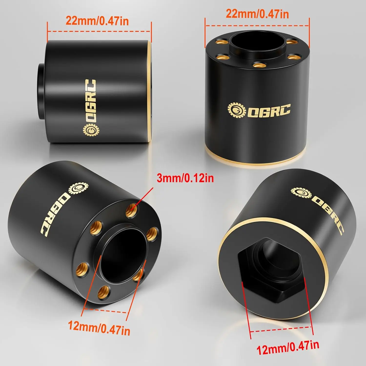 1.9 inch Brass Wheel Adapter 12mm Hex Hub Widen 6mm 9mm 15mm 22mm Brass Weights for SCX10 TRX4 GEN7 GEN8 1/10 RC Crawler Car 2