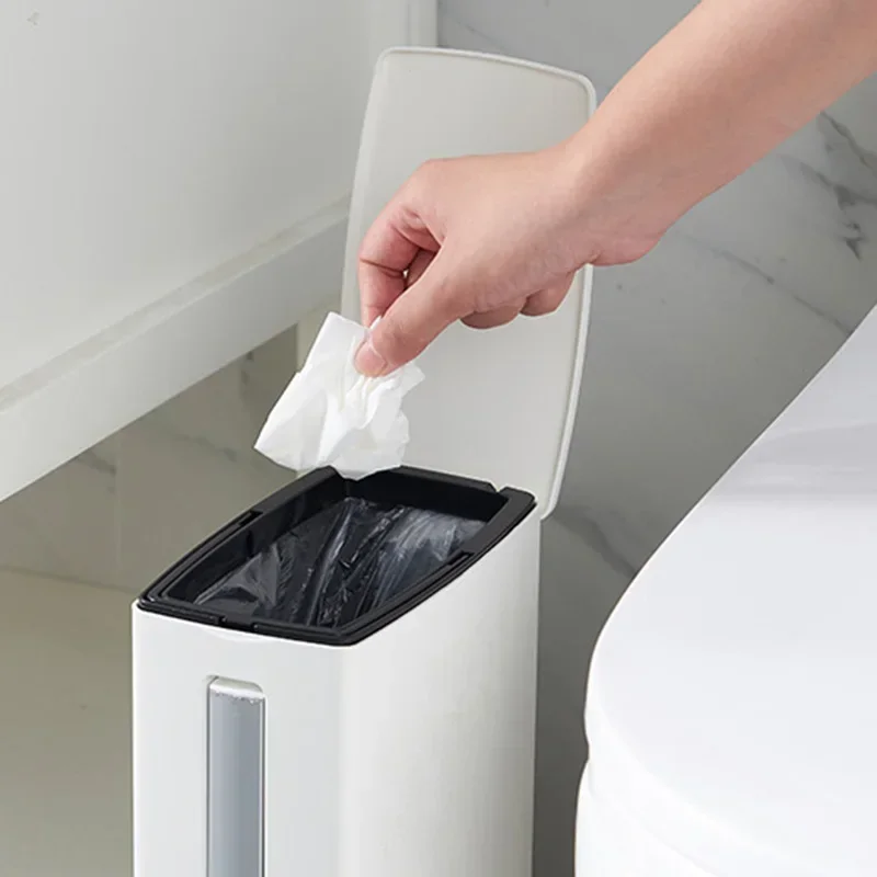 Plastic Trash Can Set Toilet Brush Waste Bin Dustbin Garbage Bag Dispenser Poubelle Salle De Bain