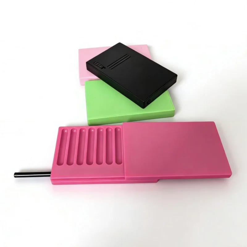 7-Fächer Kunststoff-Schnupftabak-Set-Behälter mit Schiebedeckel aus Aluminium, tragbare Aufbewahrungsbox im Taschenformat – Detail 4
