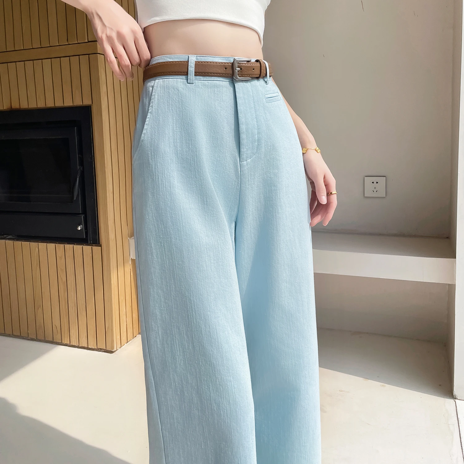 

Spring Summer Women's Wide Leg Pants 2025 New High Waist Female Elegant Minimalism Straight Loose Ankle Length Trousers