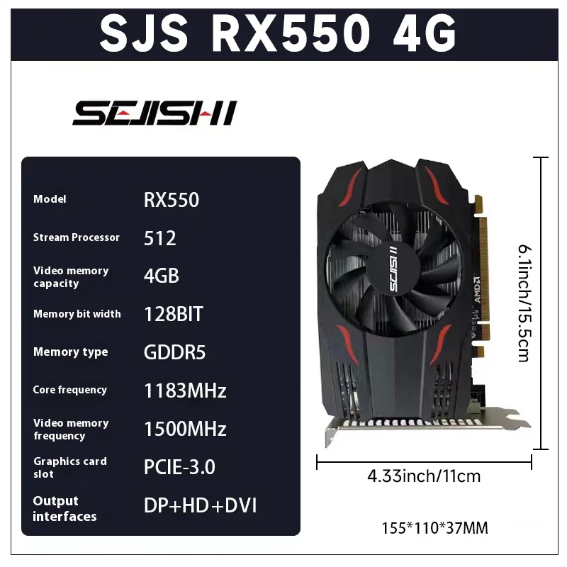 

SEJISHI Video Card RX 550 4GB Graphics Cards 128Bit GDDR5 AMD GPU RX550 4GB Mining Gaming Card placa de video PCI-E 3.0X16