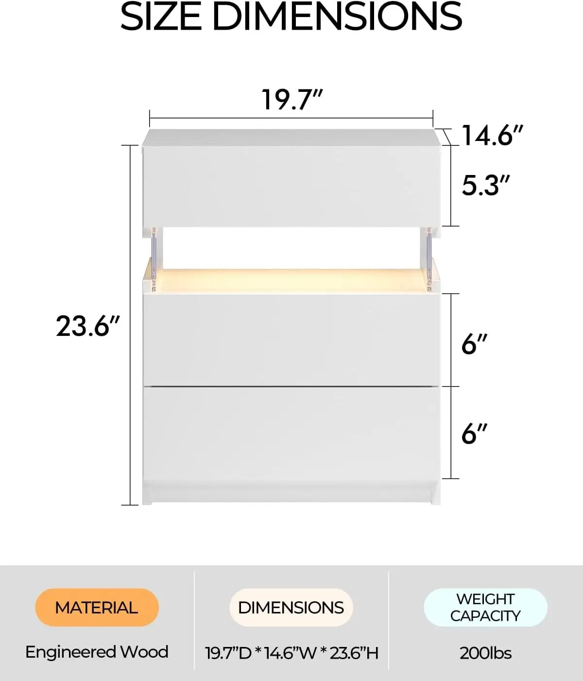 White Nightstands Set of 2 LED Nightstand White with Drawers Set of 2 Bedside Tables White LED Lights for Bedroom Living Room