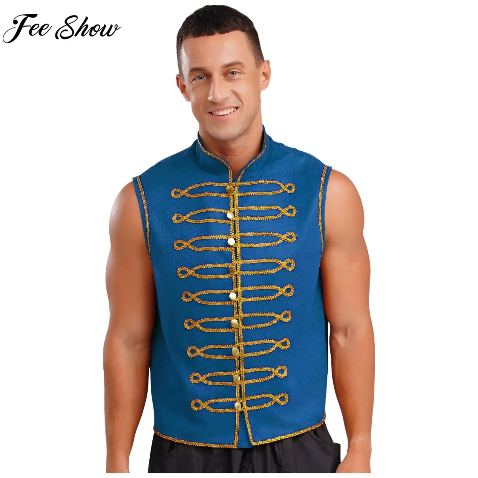 

Мужской средневековый Ренессанс, марширующий барабанный оркестр, костюм почетной гвардии, золотая отделка, золотой жилет в стиле ретро в стиле стимпанк для Хэллоуина, косплея, вечеринки