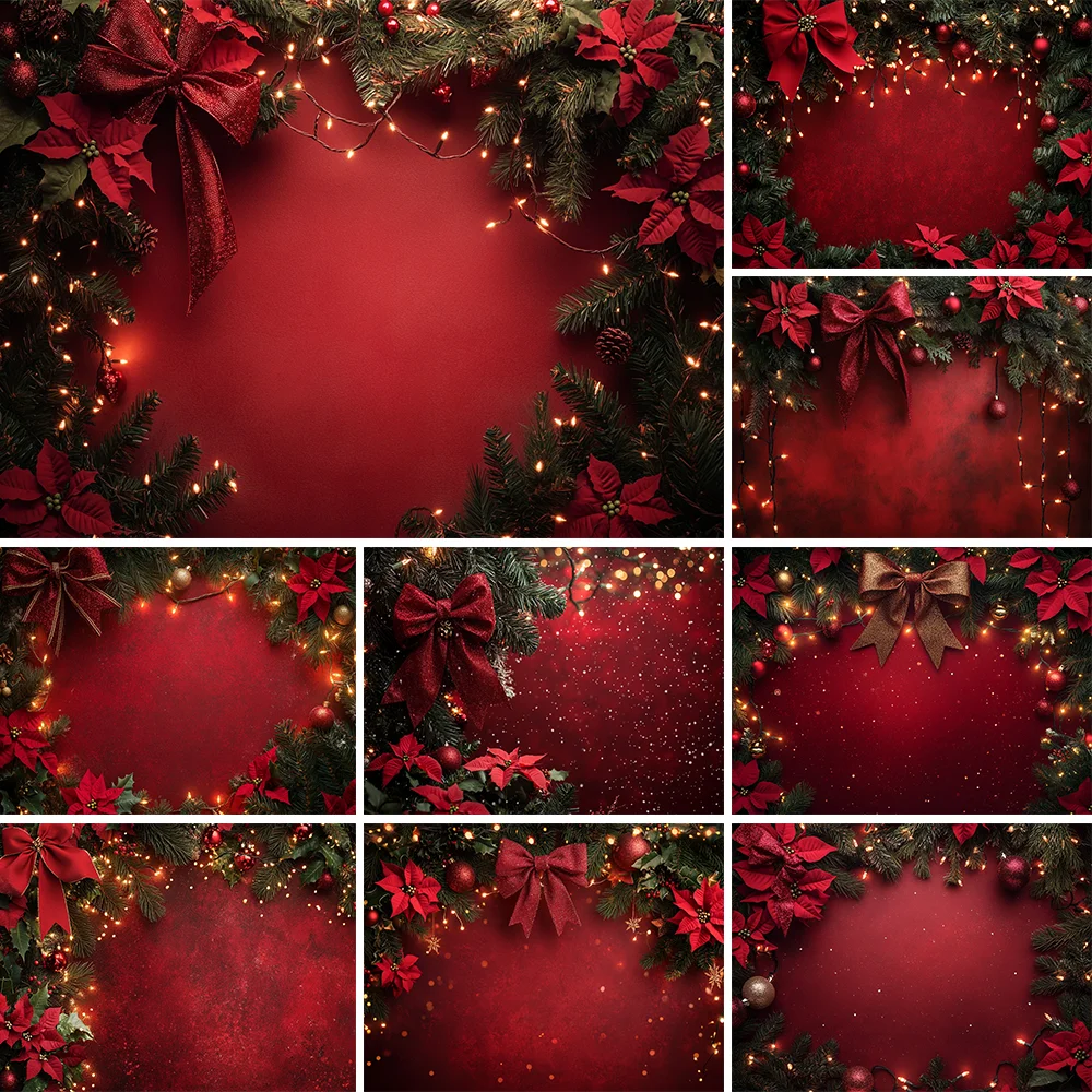 

Photography Backdrop Wreath Bow Ribbon Christmas Decoration Family Xmas Holiday Supplies Backgrounds For Photographs