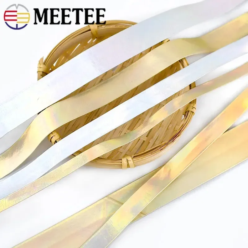 Meetee 5Meters Gold Silver Ribbon PU Leather Cord Rope Webbing 5-30mm Width DIY Handmade Hair Garment Crafts Jewelry Accessories