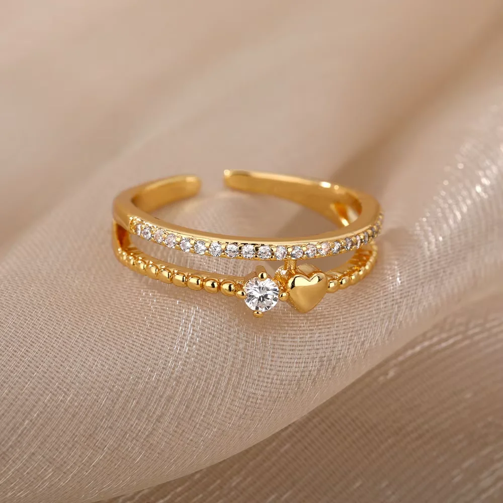 Anillos Gold Farbe Zirkonia Chic Ringe Für Frauen 2025, Punk Elegante Hochzeit Party Ästhetischen Edelstahl Ring Schmuck