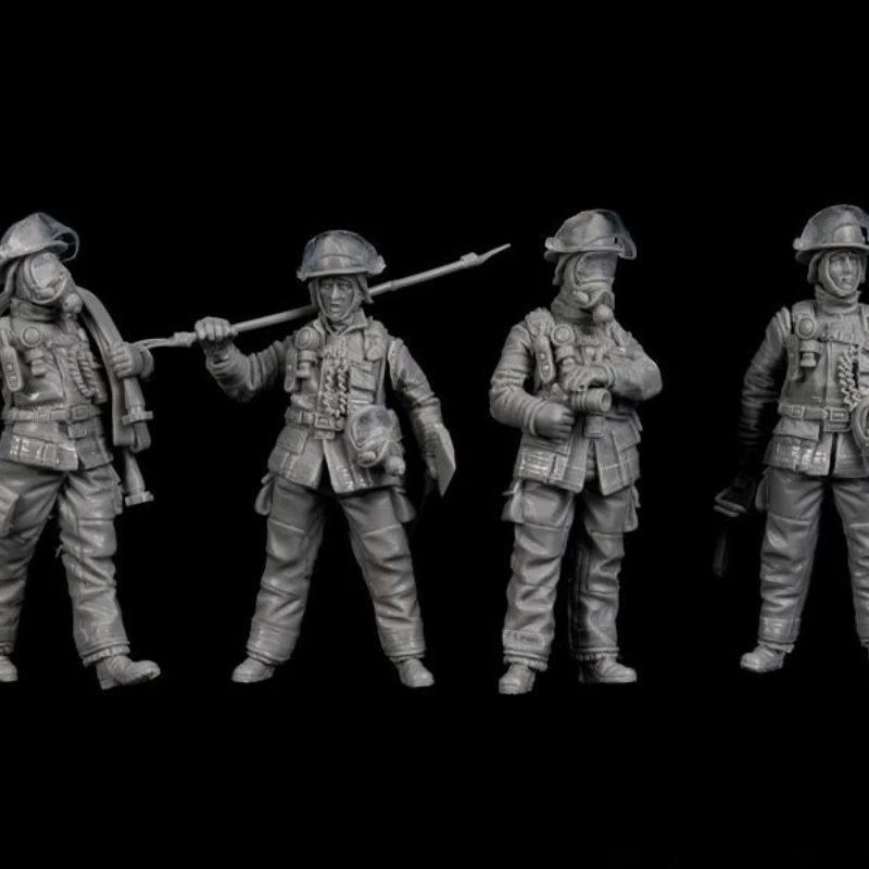 1/35 Scale Die Casting Resin Figure Figure Model Kit Firefighter 4 Men Unassembled Unpainted DIY TOYS Miniatures 811