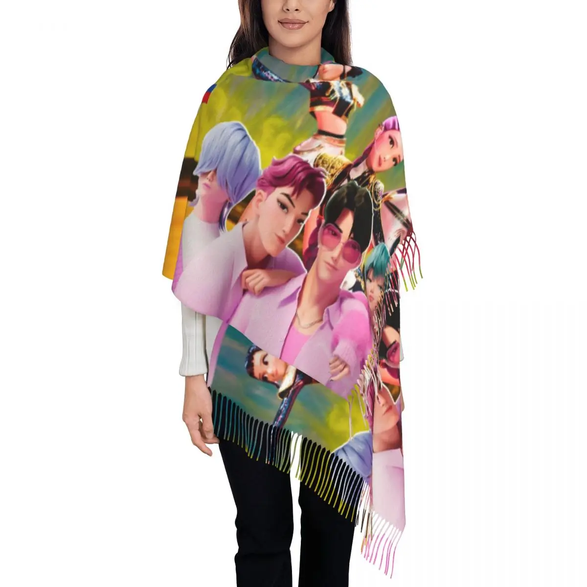 

Шарф Huntrix Saja для мальчиков, женский зимне-осенний шарф из пашмины и накидка KPop, охотничий на демонов, длинный большой шарф-шаль для женщин